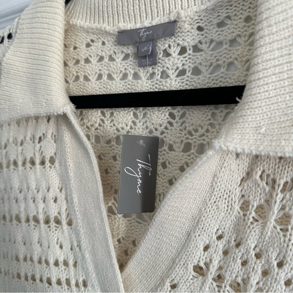 Size L Brand New Thyme Maternity Pointelle Elbow Sleeve Polo Sweater - Picture 9 of 9